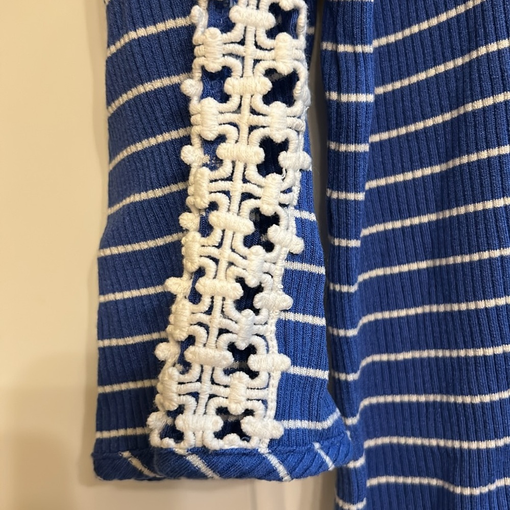 Lilly Pulitzer Blue & White Striped Midi Dress with Lace Trim - Picture 2 of 3